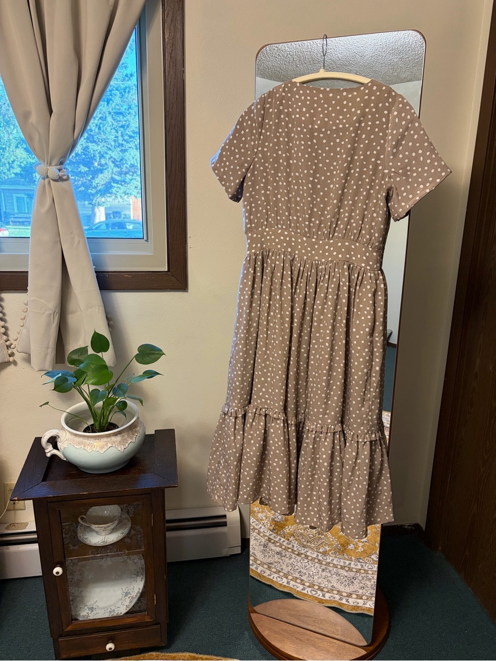 Dainty Jewells Taupe Polka Dot Midi Dress - Picture 2 of 3